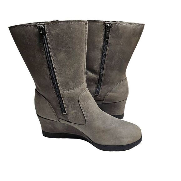 UGG Joely Wedge Boot 1012528 Gray Leather Zip Waterproof Lined Boots Size 7 - Picture 5 of 12